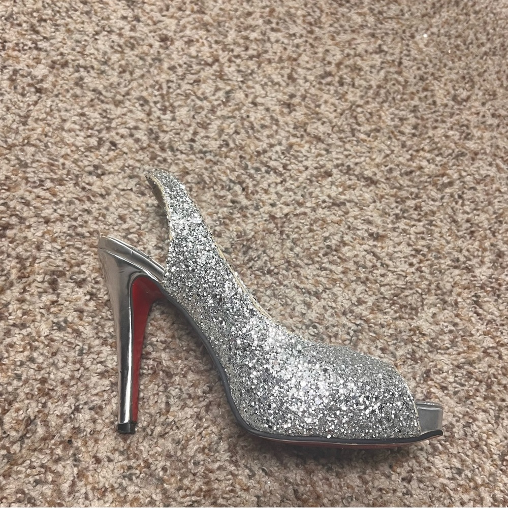 Sparkly Louboutin Open Toe Heels, Size 38 - image 3
